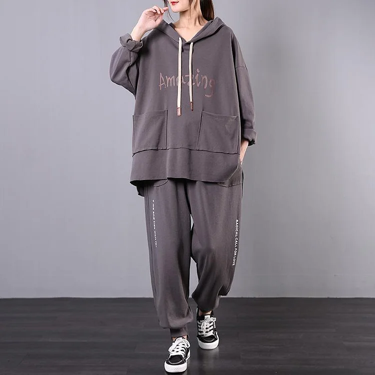 Leisure sports two-piece spring Korean style large gray size slim suit