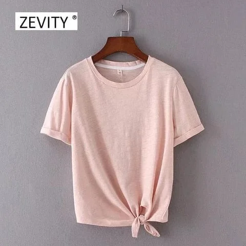pornhint Pornhint 2023 New Fashion Women Short sleeve Candy Color Knotted T-shirt Summer style Casual T-shirt Pullover Women Clothing T029