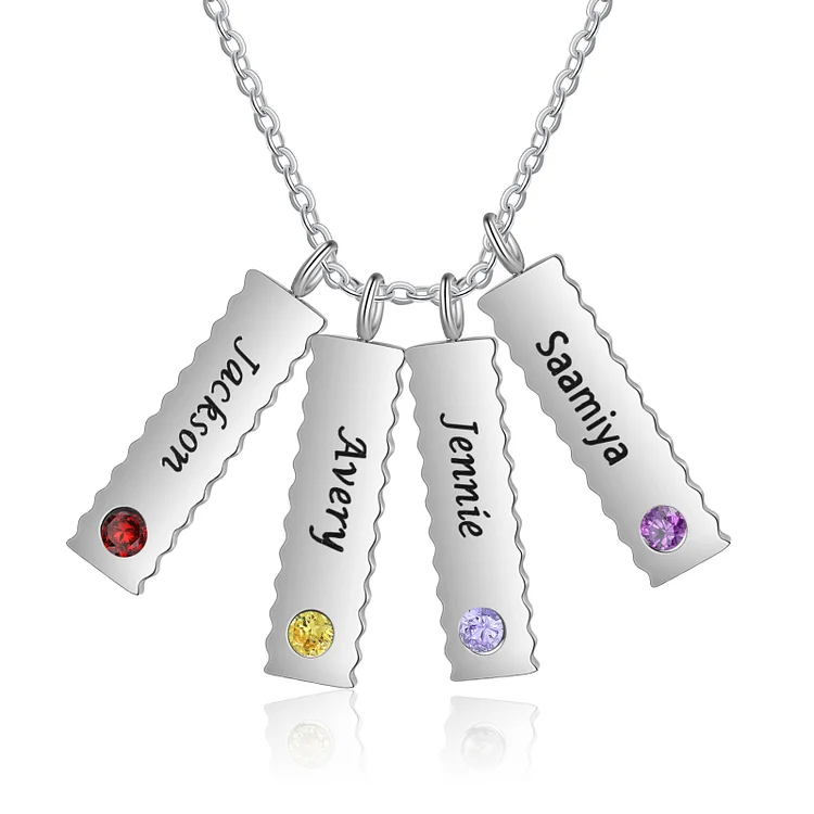 Personalized Bar Necklace with Birthstones Customized 4 Names Simple Necklace