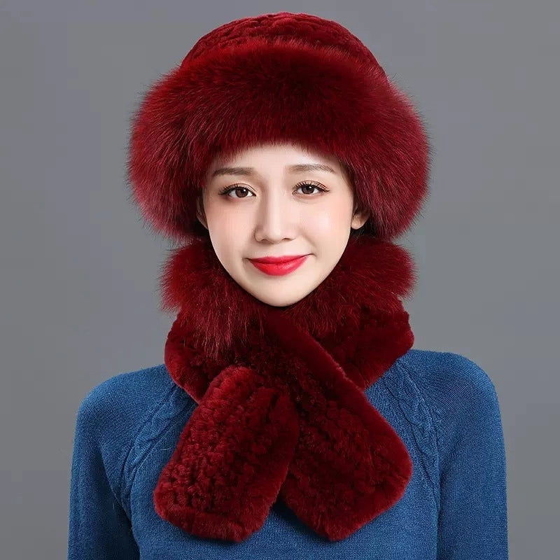Fur Hat Female Winter Warm Imitation Fox Fur Hat Thickened Mother Korean Fashion Rex Rabbit Fur Bowler Hat Winter