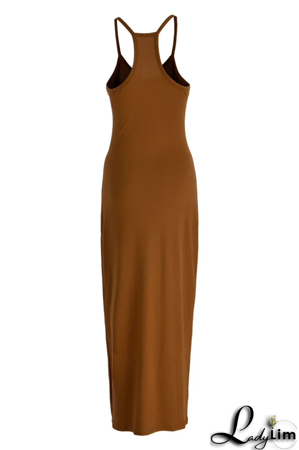 Brown Fashion Sexy Solid Backless Spaghetti Strap Long Dress