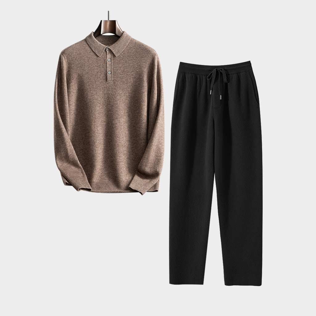 Men's Cashmere Polo Shirt and Pants Set | Modern Minimalist REAL SILK LIFE