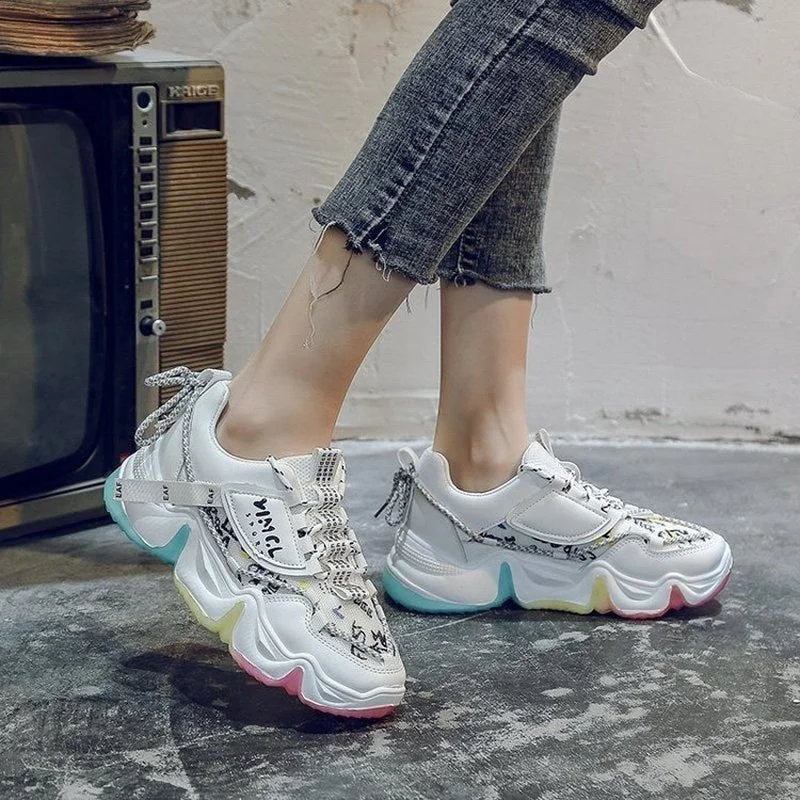 Colorful old shoes female tide 2021 new shoes graffiti single shoes personality casual shoes women's shoes large size