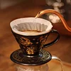 Black Gold Blue and White Porcelain V60 Hand-brewed Coffee Ceramic Filter Cup 24K Gold Painting