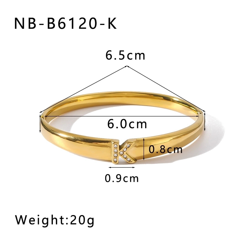 Vintage Style Minimalist Classic Style Letter 304 Stainless Steel 18K Gold Plated Zircon Bangle In Bulk