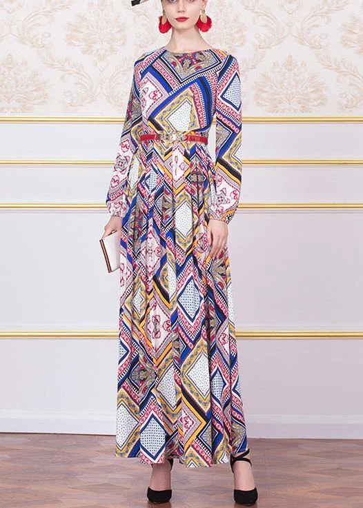 Simple white prints chiffon dresses o neck Maxi winter Dress