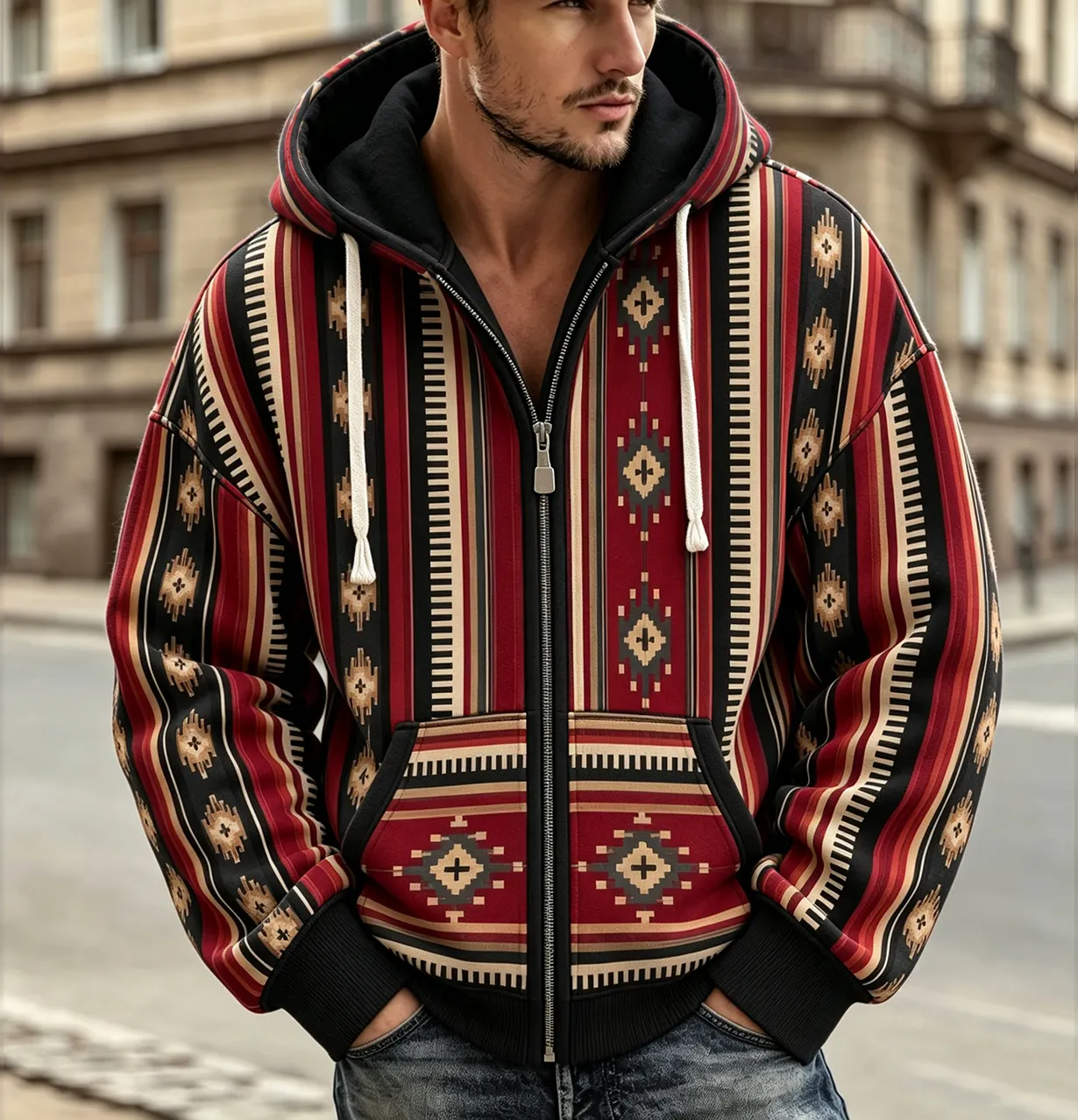 Men's Retro Tribal Totem Patchwork Zip-up Hoodie 34.99 menweary