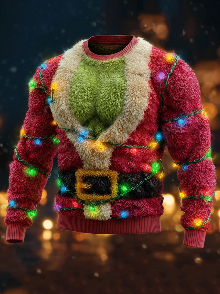 Men's Christmas Lights Monster Santa Claus Cozy Plush Sweatshirt elevenforest