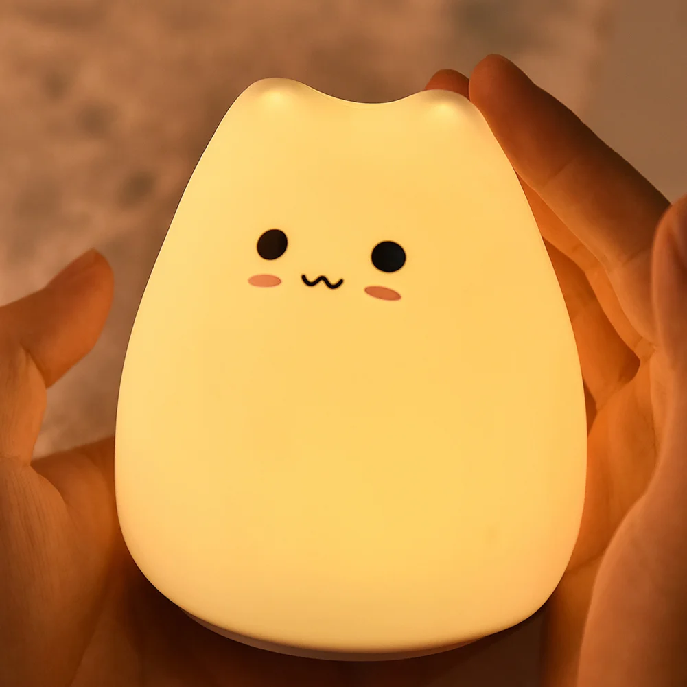 Cute 7 Color LED Night Light Soft Silicone Cat Pat Lamp Kids Gifts (Cute)