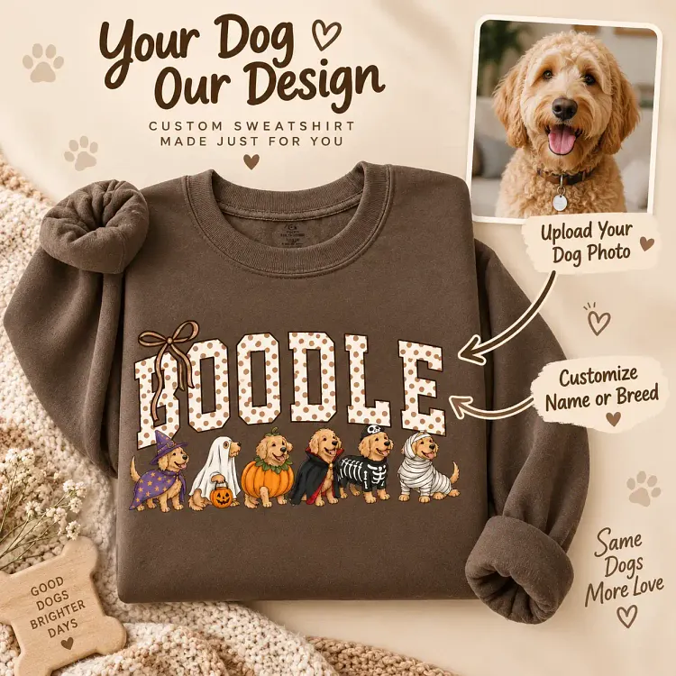 Personalized Halloween Pets Breeds Sweatshirt, Fall Season Cozy Vibes Autumn Dog Lover Dog Mom Pullover Crewneck