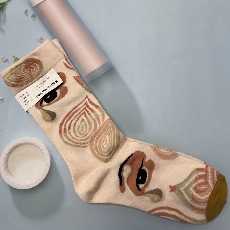 Women’s Minimalist Human Houndstooth Cotton Crew Socks A Pair