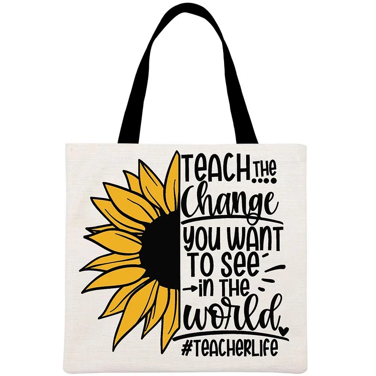 Teacher life sunflower Printed Linen Bag