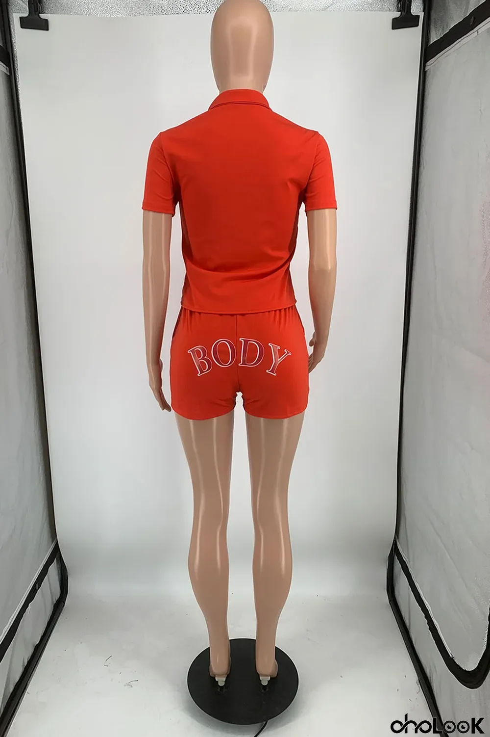 Water Blue Casual Print Letter Turndown Collar Short Sleeve Two Pieces