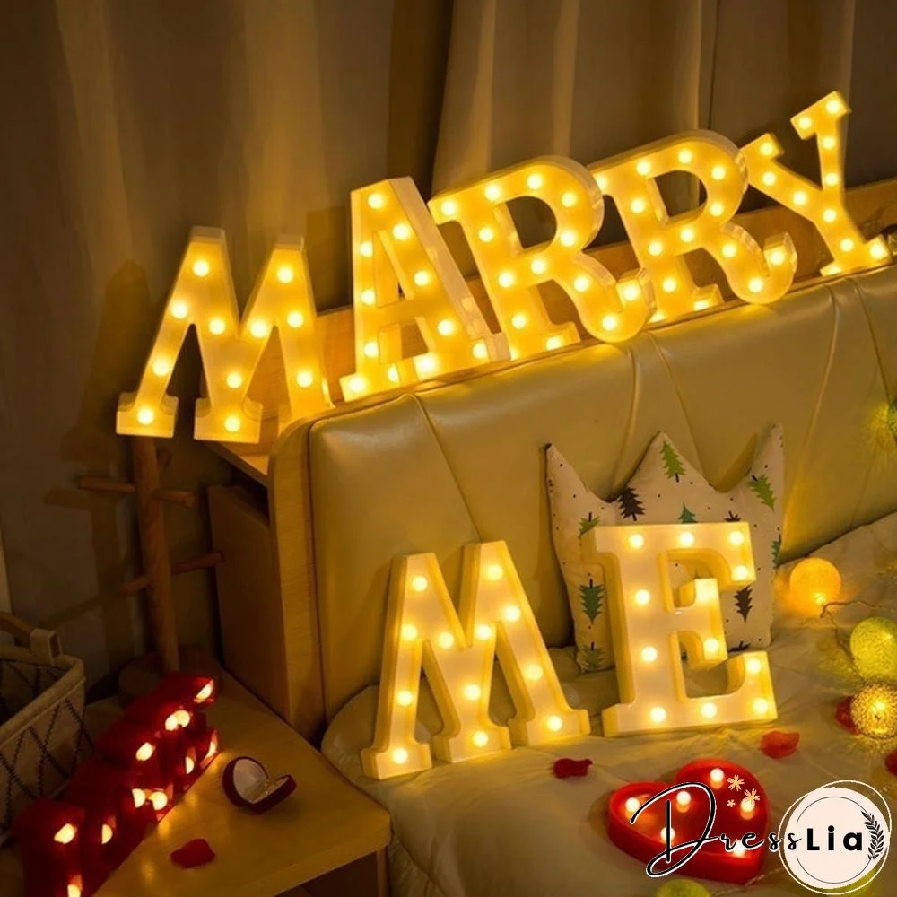26 Letter LED Lights Luminous Number 0-9Lamp Wedding Birthday Christmas Decoration Decoration Battery Night Light Party Bedroom