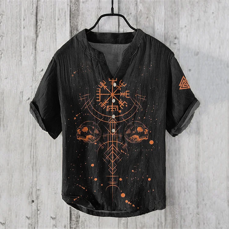 Comstylish Men'S Viking Graphic Art Linen Blend Shirt