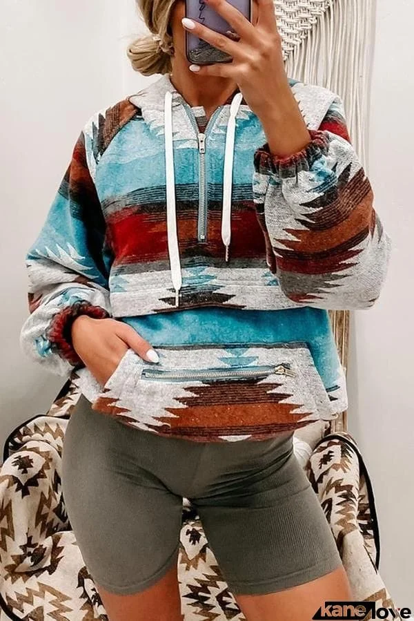 Print Pocketed Hoodie