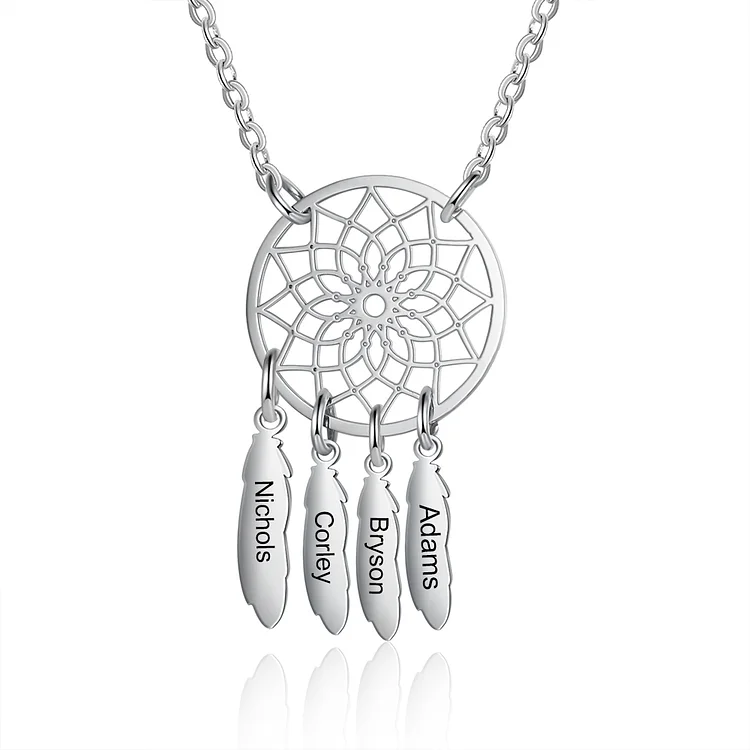 Personalized Dream Catcher Necklace with Engraving 4 Names for Women