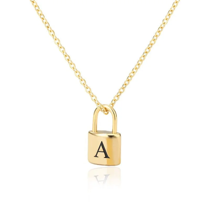 Personalized A-Z Initial Letter with Padlock Pendant Necklaces