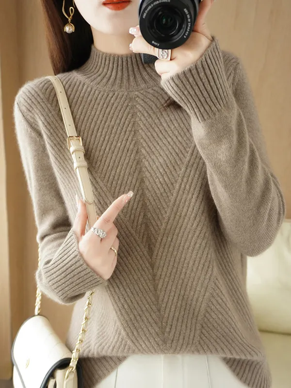 Casual Solid SBasic Half A Turtleneck Tops Sweater(4 Colors) main image 1