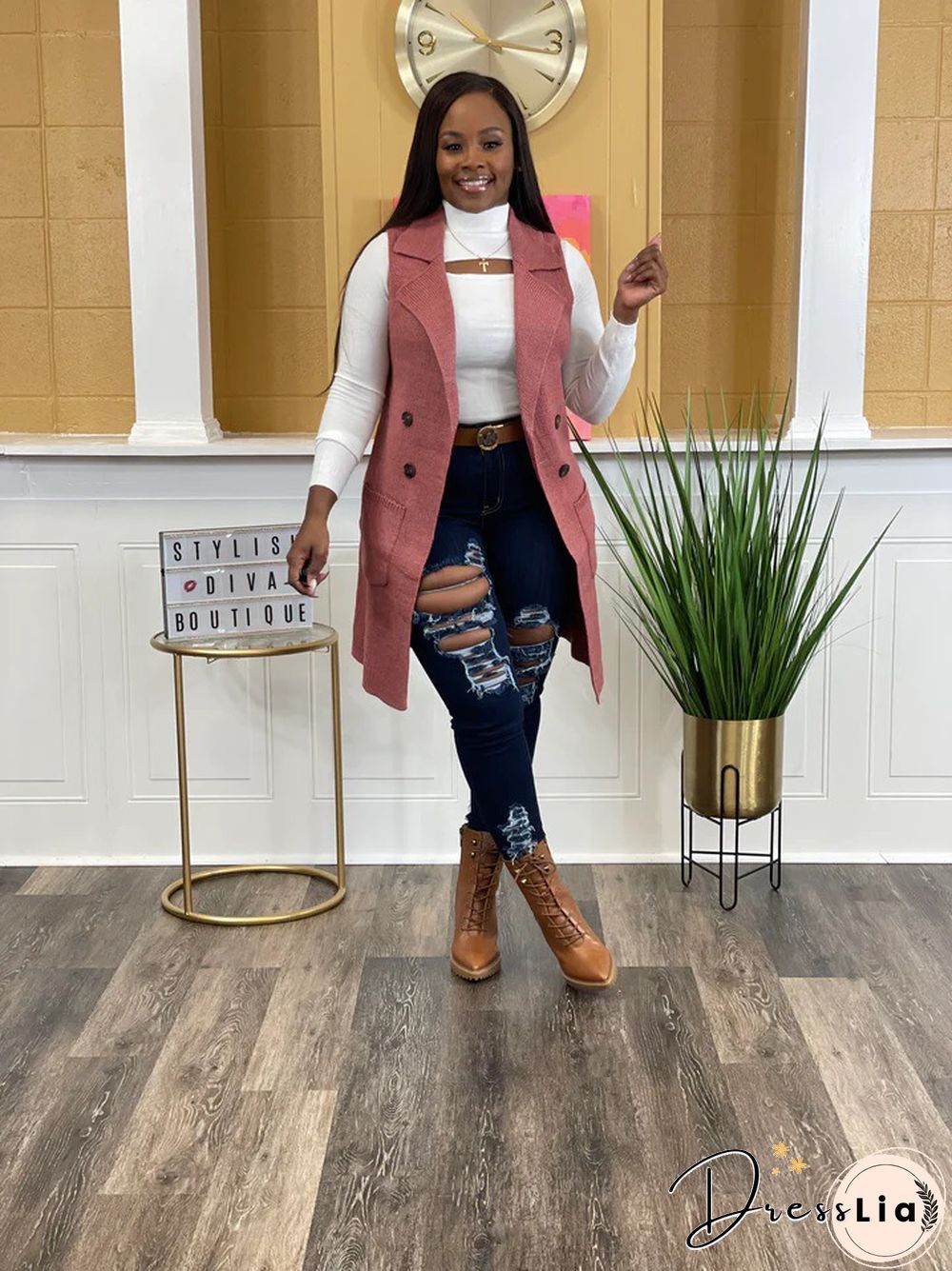 Solid Color Sleeveless knit Sweater Vest Cardigan