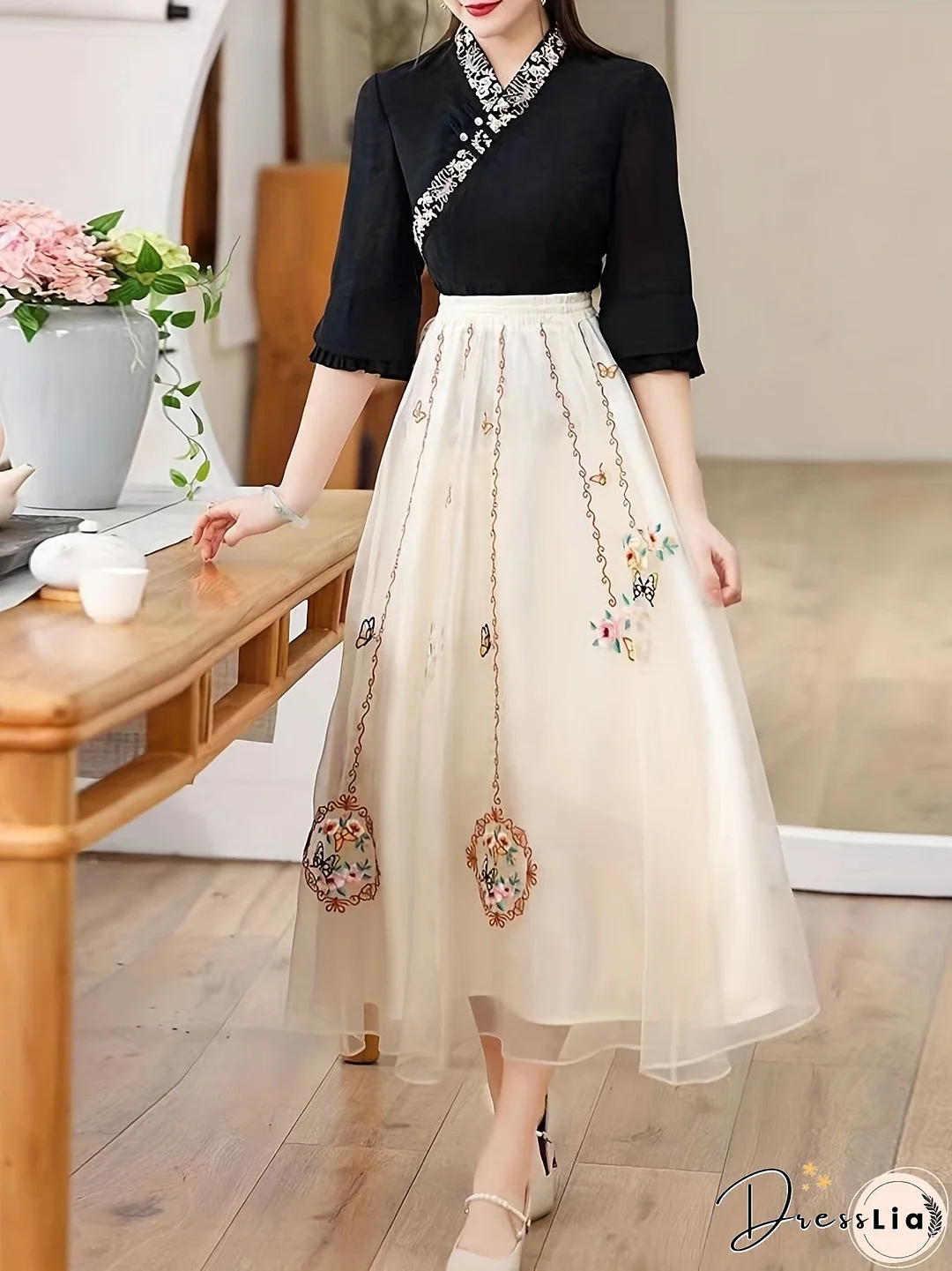 High Waist Embroidered Skirt, Ethnic Style Retro Casual Skirt, Women's Clothing