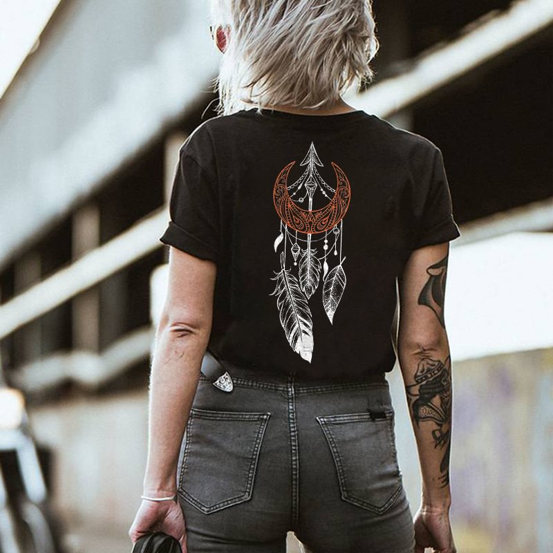 the new moon feather graphic ladies' comfortable tees designer - Krazyskull