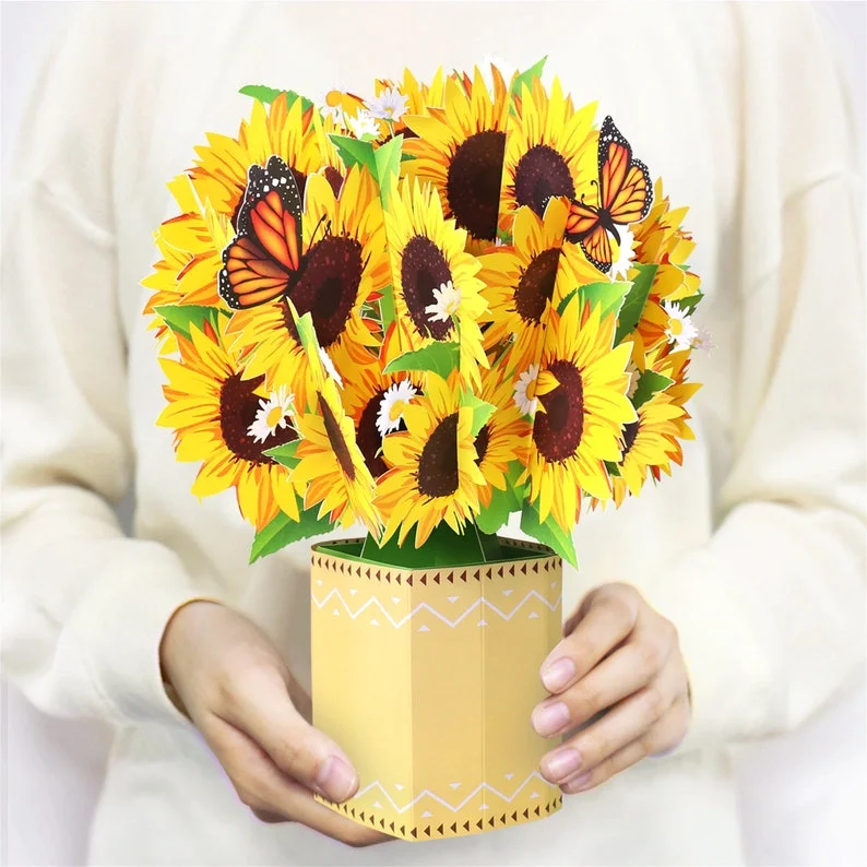 Sunflower Pop-Up Flower Bouquet,3D Pop up Card for Mothers Day, Wedding Gift, Anniversary Gifts ,Home Decor Vibrant blooming,Valentine's Day