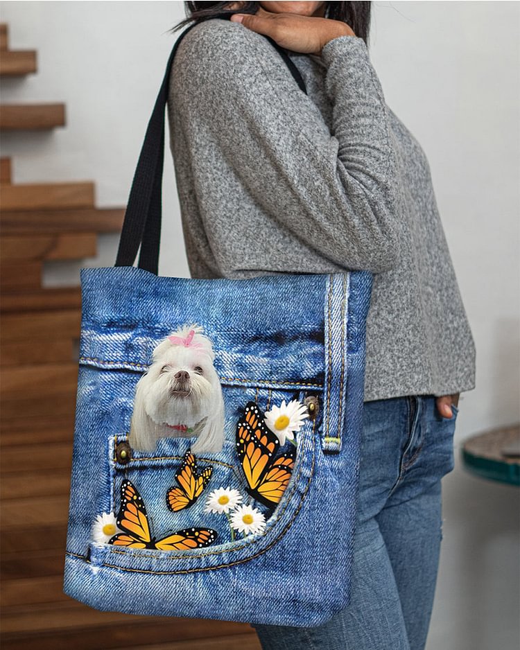 Lhasa-Apso-Butterfly Daisies Fait-CLOTH TOTE BAG