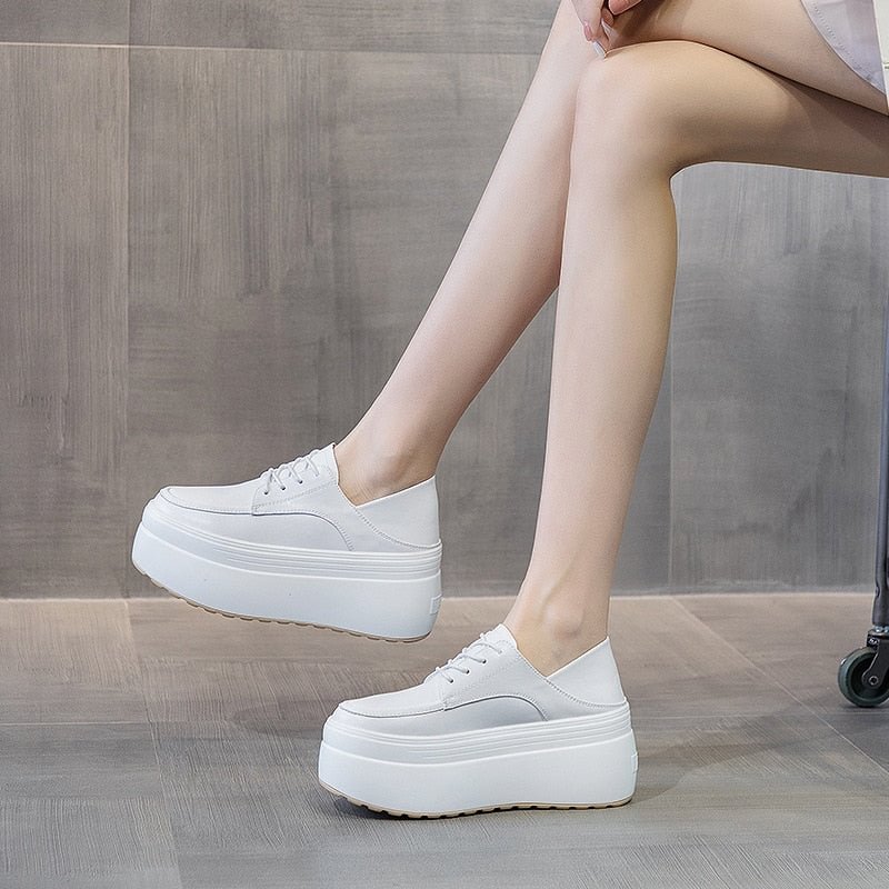 Fujin 8cm Height Increased Genuine Leather Women Casual Shoes Chunky Sneakers Platform Flats Women Vulcanized Shoes Za Fashion