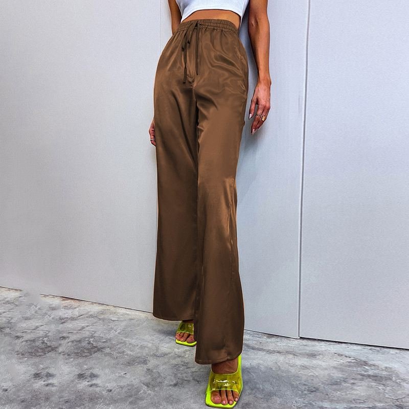 Satin Slik Pants Women Trousers 2022 VONDA Casual Solid Color High Waist Trousers Casual Wide Leg Pant Hosen Damen Femininas