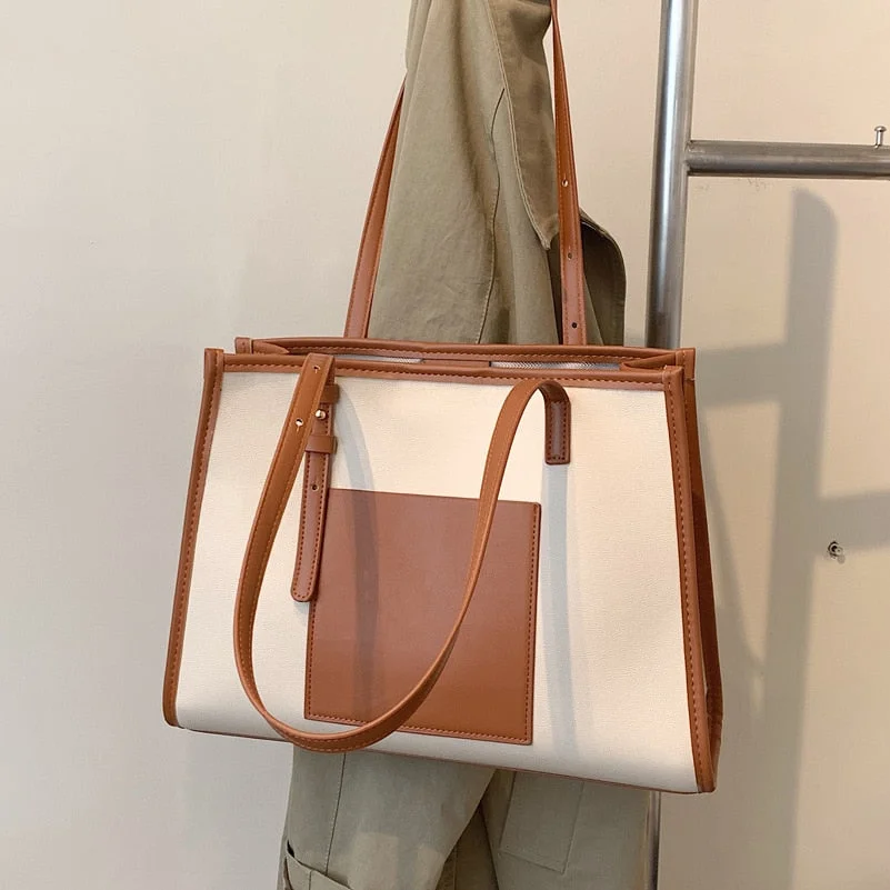 Patchwork Designer women big totes ladies Handbag large Capacity Shopper bags Casual PU leather female Shoulder Bag brown bolsos