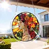 (25cm)DIY Acrylic Jigsaw Puzzle Window Hanging with Hanging Chain DIY Stained Glass Decoration Round Window Puzzle Decor for DIY Craft Project (Stained Glass Floral Lady)