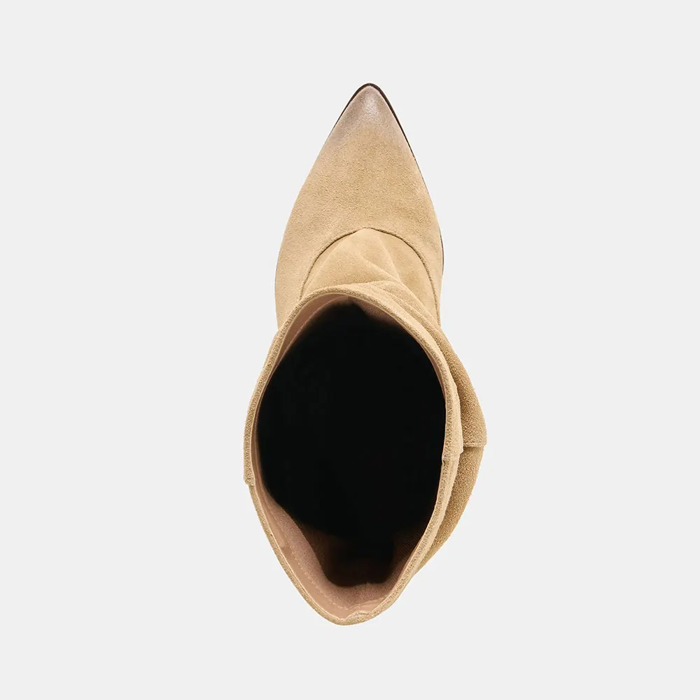 Dark Beige Pointed Toe Slouchy Mid Calf Boots for Women