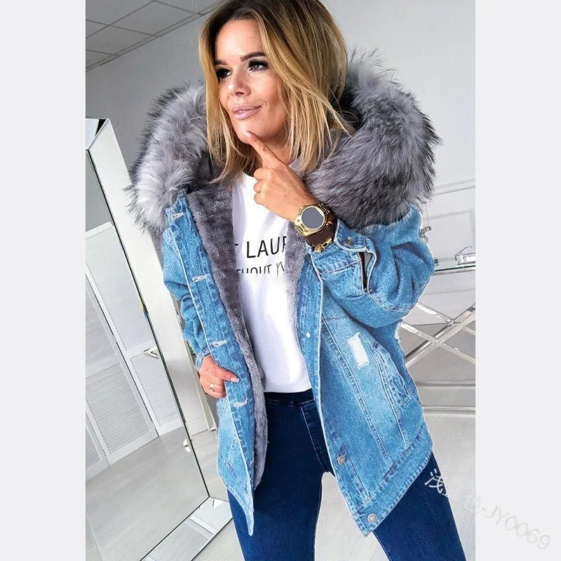 Denim Sherpa Lined Jacket Winter Jacket For Women