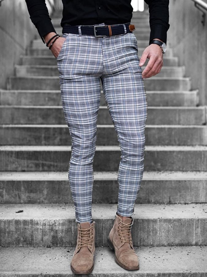 Men's Plaid Slim Stretch Pants 