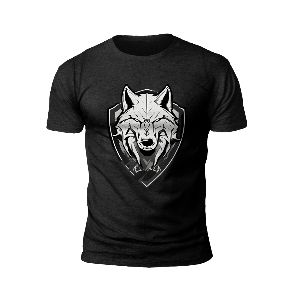 Monochrome Wolf Head in Shield T-Shirt