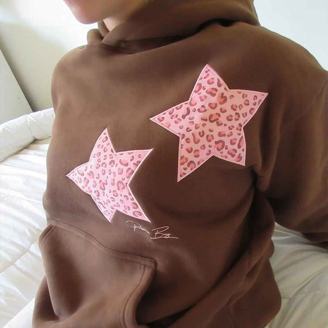 Women's Cocoa Brown Leopard Print Long Sleeve Minimalist Casual Daily Wear Loose Hoodie