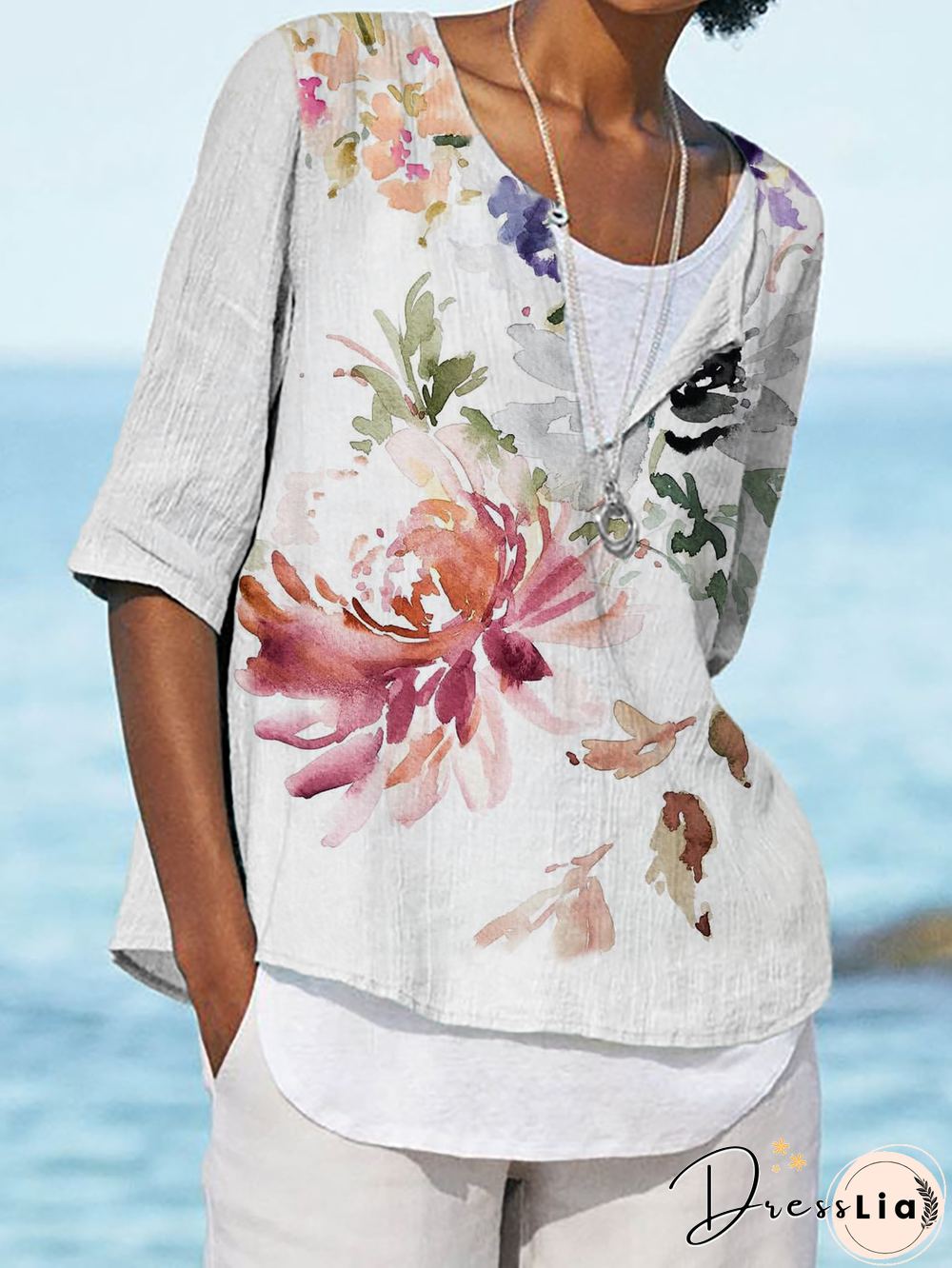 Plus size Floral Casual V Neck Short Sleeve Tops