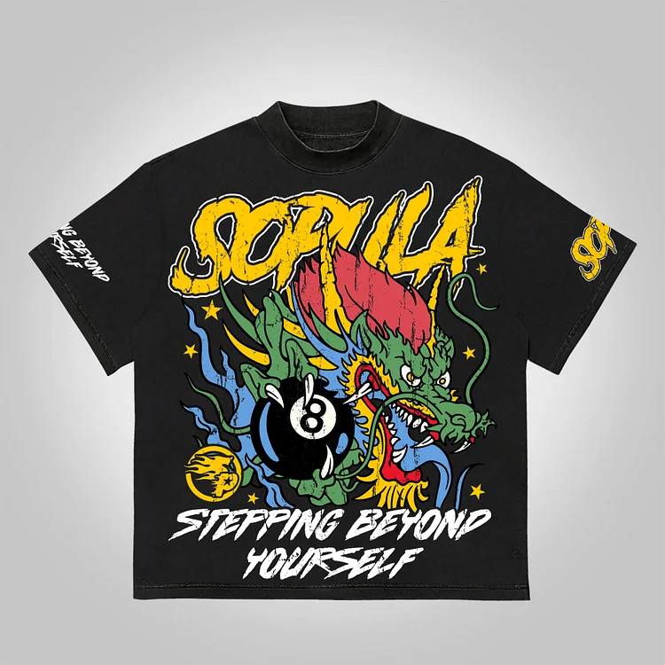 Casual Hellstar-Black 8-Dragon Graphics 100% Cotton T-Shirt