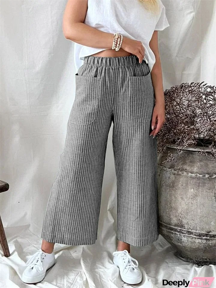 Ladies Casual Relaxed Stretch Pants with Pockets