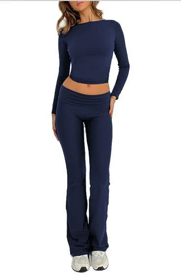 Athvotar Athvotar Fashion Casual Hottie Umbilized Summer Milk Silk Long-Sleeved Top Two Sets Of Women