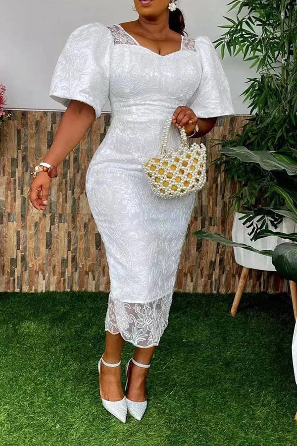 Floral Lace Stylish Split Back Midi Dress