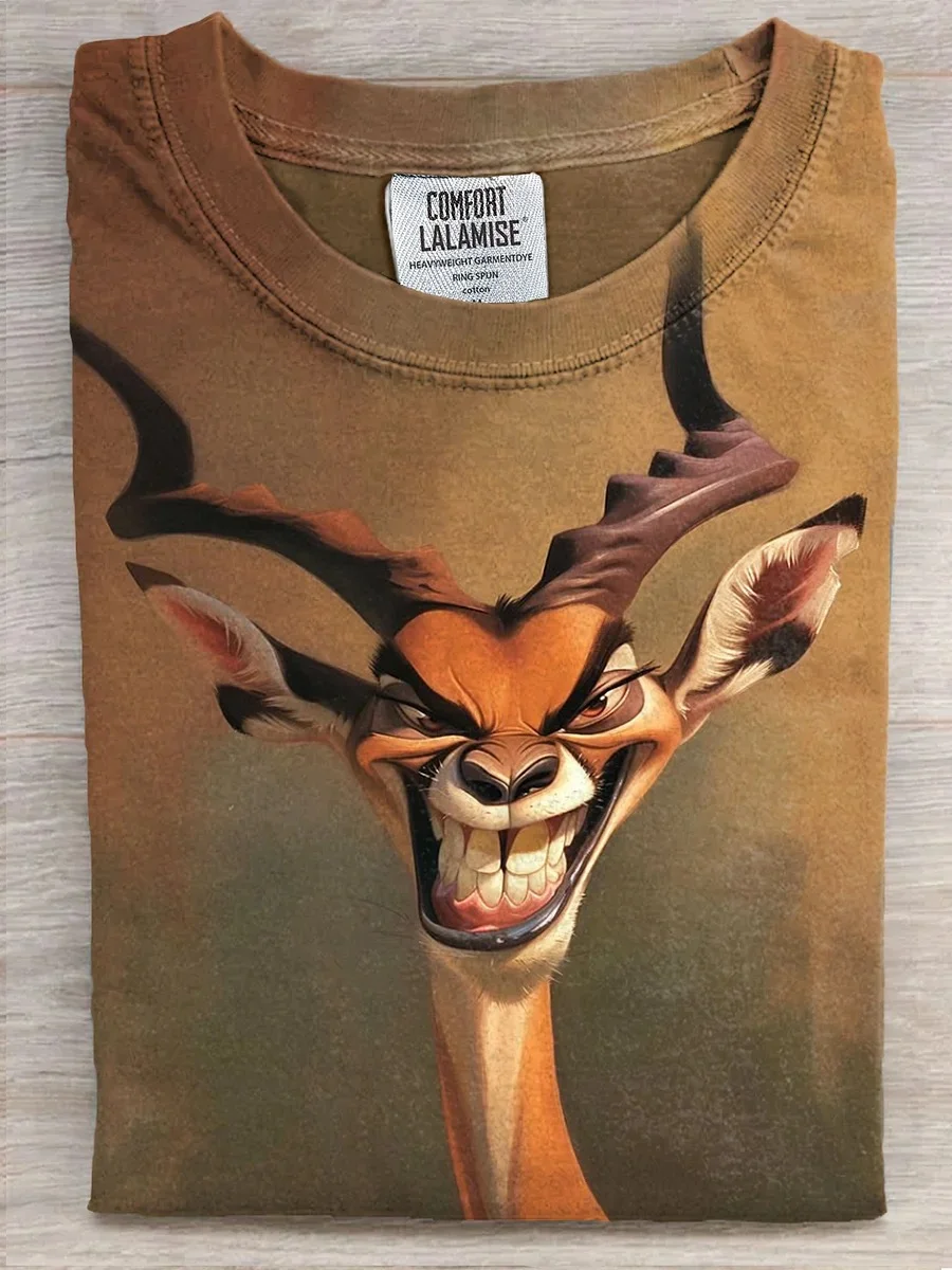 Eagerlys  Funny Animal Wicked Deer Art Print T-shirt Eagerlys