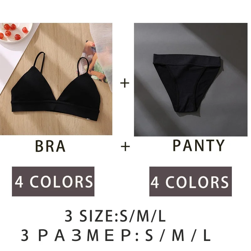 Sexy V-Neck Women Bra Set Seamless Intimates Lingerie Wireless Bra And Panty Matching Set Brassiere Set Tank Crop Top Underwear