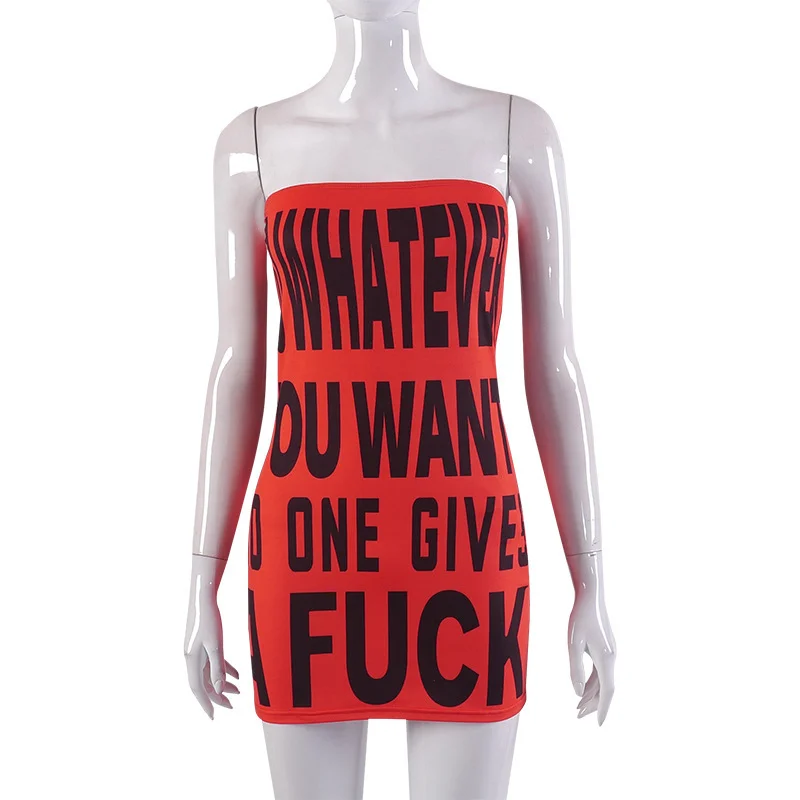 Uveng Spring Model Of 2024 Headless Letter Printing High-Waisted Ass Casual Women's Dress Direct Sales