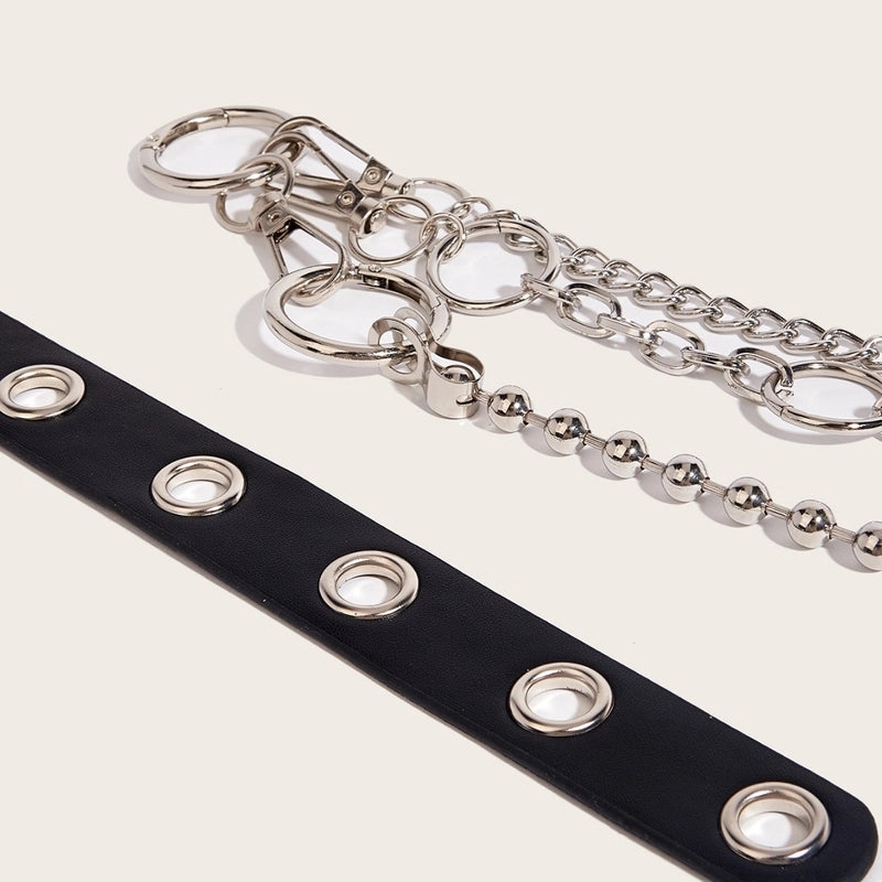 Hip-Hop Solid Color Pu Leather Iron Chain Unisex Leather Belts