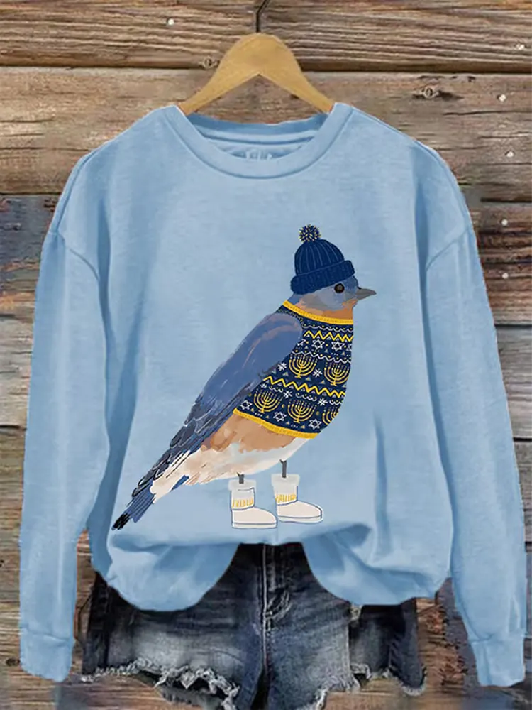 Women's Hanukkah Bluebird Printed Sweatshirt