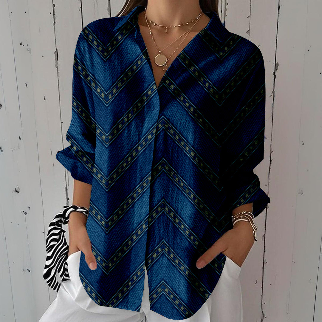 Women Long Sleeve V-neck Graphic Floral Printed Top