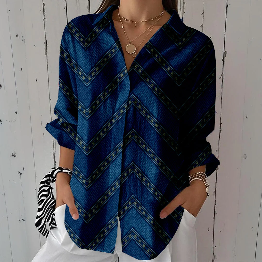 Style & Comfort for Mature Women Women Striped,Blue DZCL0311 3/4 Sleeve Shirt Collar Printed Button Tops