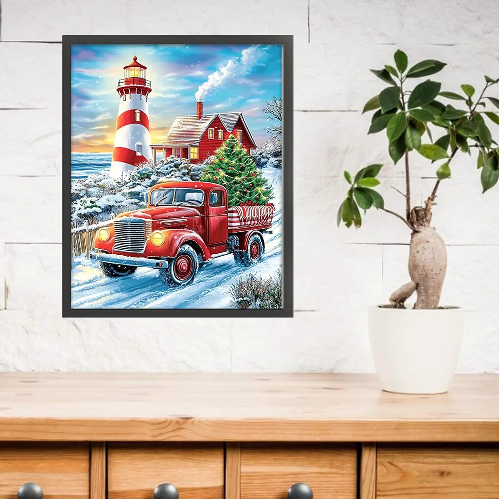 11CT Full Stamped CrossStitch - Lighthouse Truck(Canvas|40*50CM)